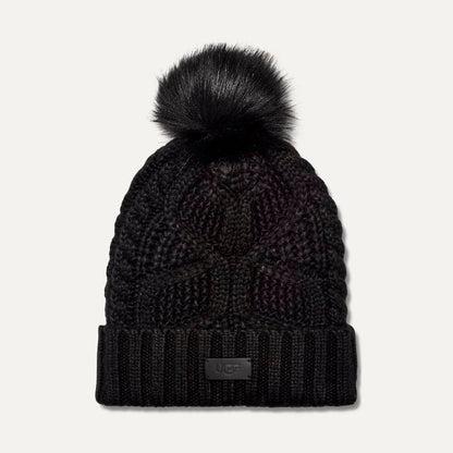 UGG W CABLE BEANIE WITH POM BLK