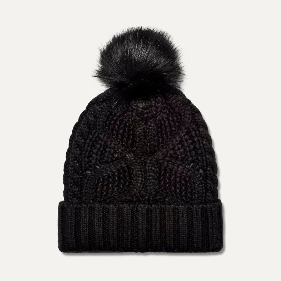 UGG W CABLE BEANIE WITH POM BLK