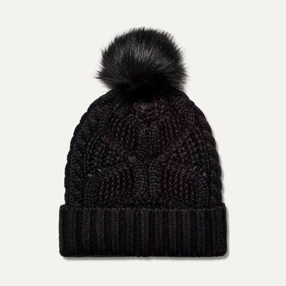 UGG W CABLE BEANIE WITH POM BLK