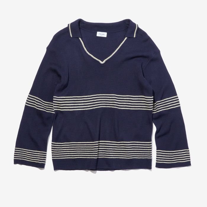 PARROTCANVAS Skipper Collar Border Knit NAVY