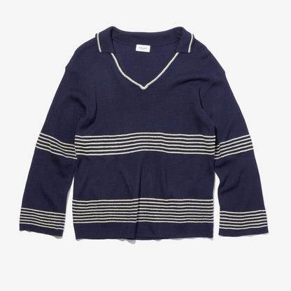 PARROTCANVAS Skipper Collar Border Knit NAVY