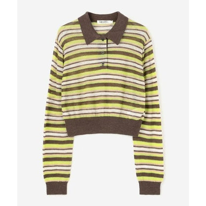 GYMPHLEX PULLOVER L/S LT.BROWN×GREEN STRIPE