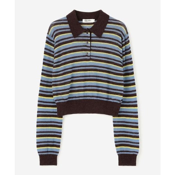 GYMPHLEX PULLOVER L/S BROWN×BLUE STRIPE