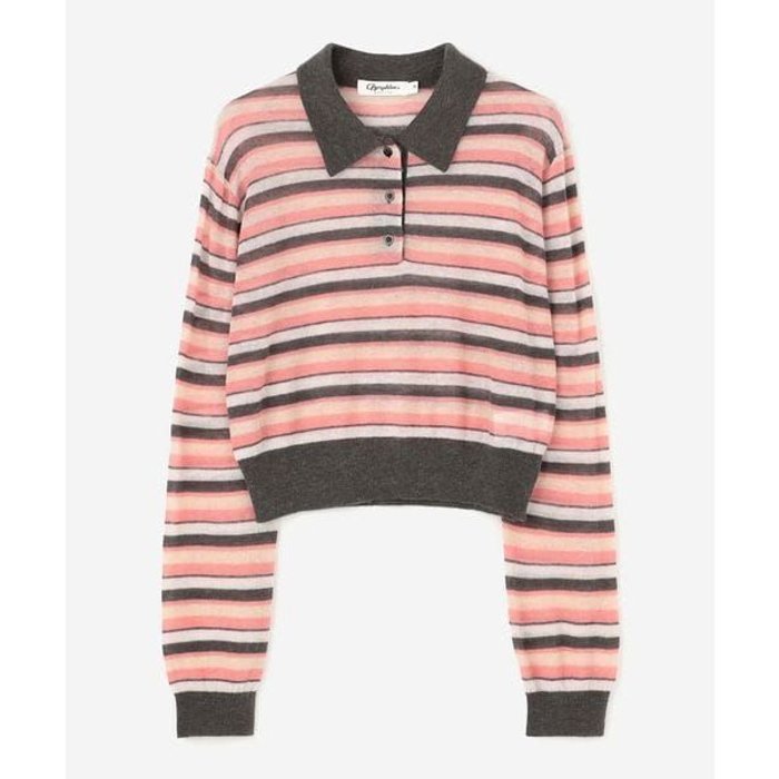 GYMPHLEX PULLOVER L/S CHARCOAL×PINK STRIPE
