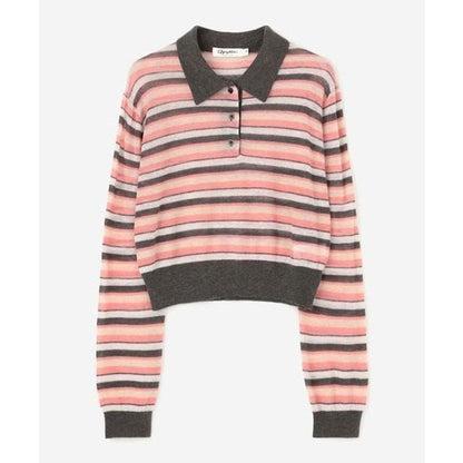 GYMPHLEX PULLOVER L/S CHARCOAL×PINK STRIPE
