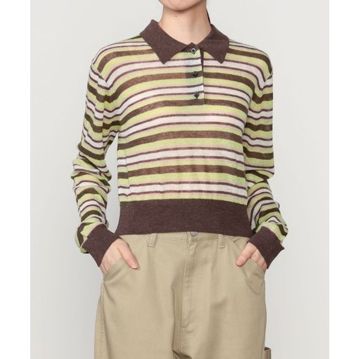 GYMPHLEX PULLOVER L/S LT.BROWN×GREEN STRIPE