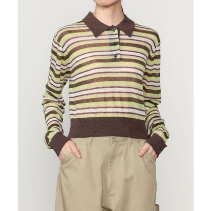 GYMPHLEX PULLOVER L/S LT.BROWN×GREEN STRIPE