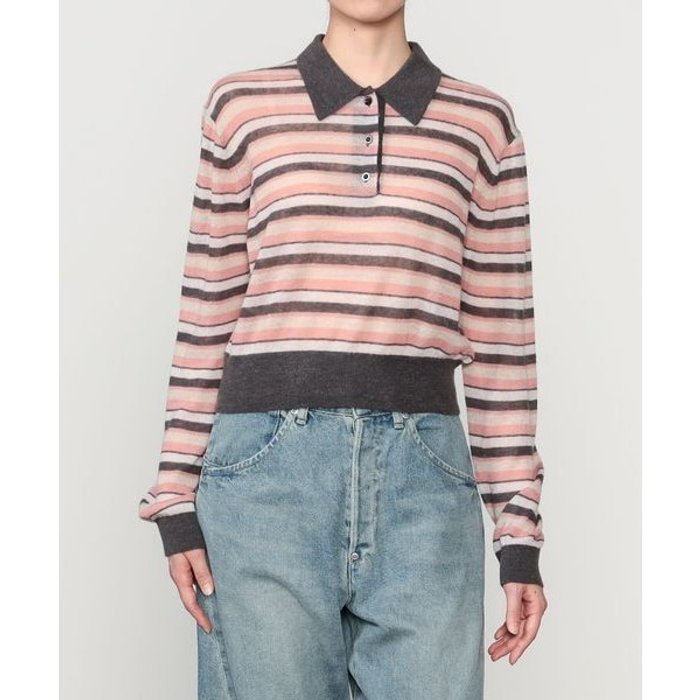GYMPHLEX PULLOVER L/S CHARCOAL×PINK STRIPE