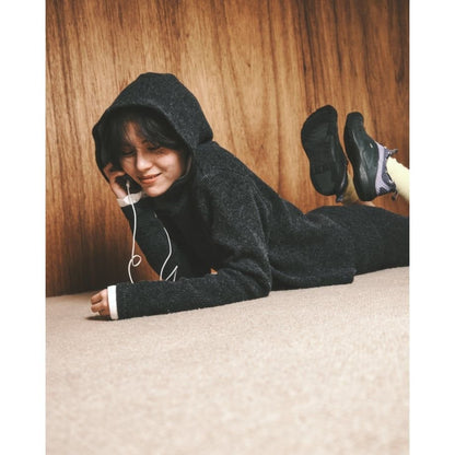 COOME KNIT HOODIE DARK GREY