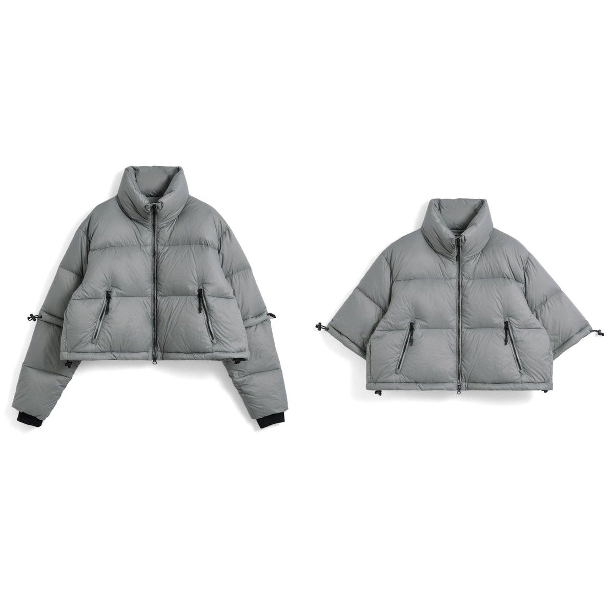 TAION HIGH-NECK DETACHABLE VOLUME DOWN JKT GRAY