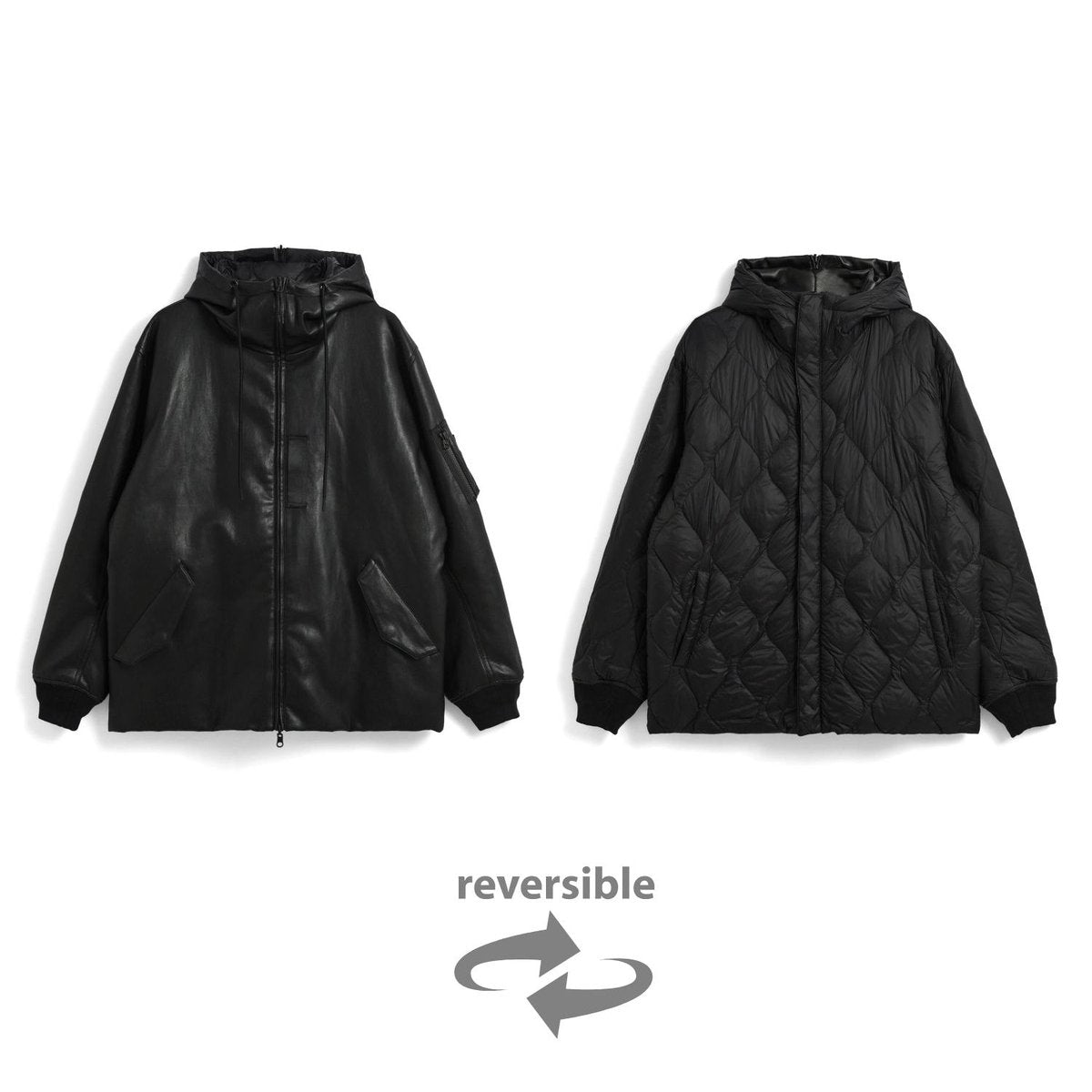 TAION REVERSIBLE N2B FAUX LEATHER DOWN JACKET BK×BK