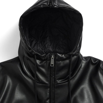 TAION REVERSIBLE N2B FAUX LEATHER DOWN JACKET BK×BK