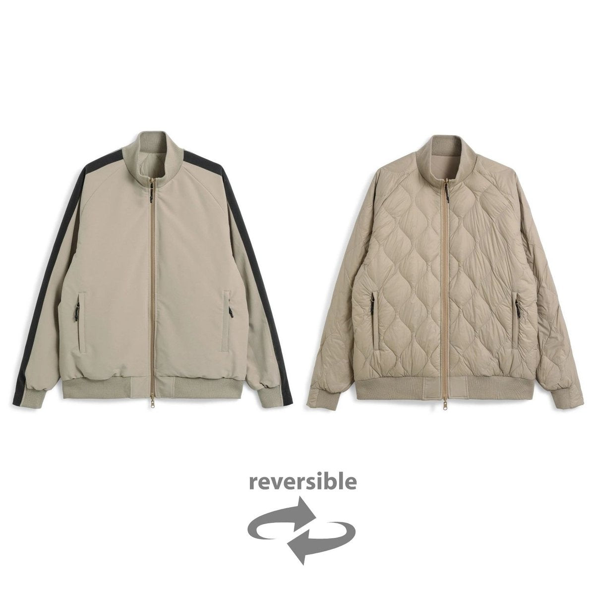 TAION REVERSIBLE RELAX HIGH-NECK DOWN JACKET AMBER×G.BGE(LINE/GRA