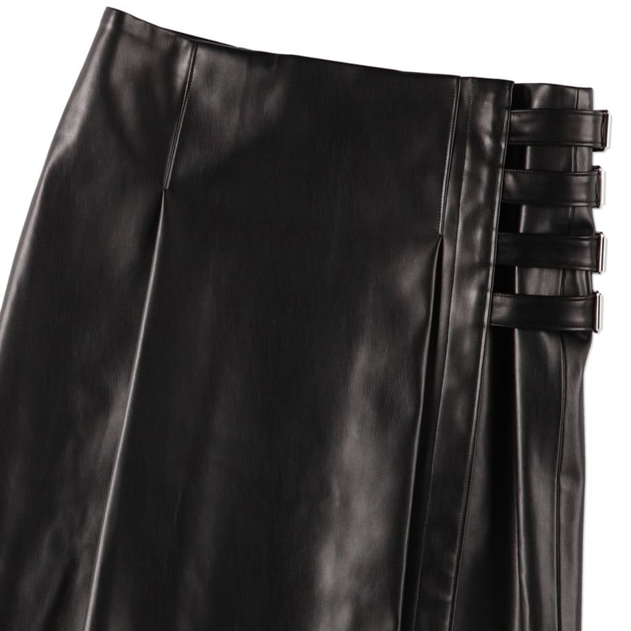 COOME LEATHER WRAP MID SKIRT BLACK