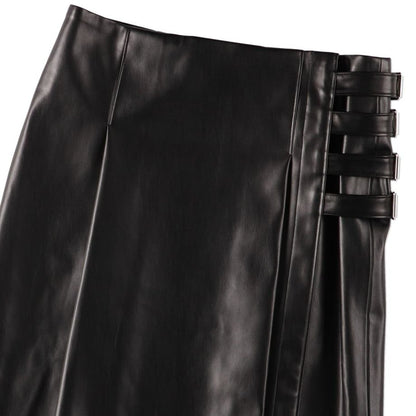 COOME LEATHER WRAP MID SKIRT BLACK