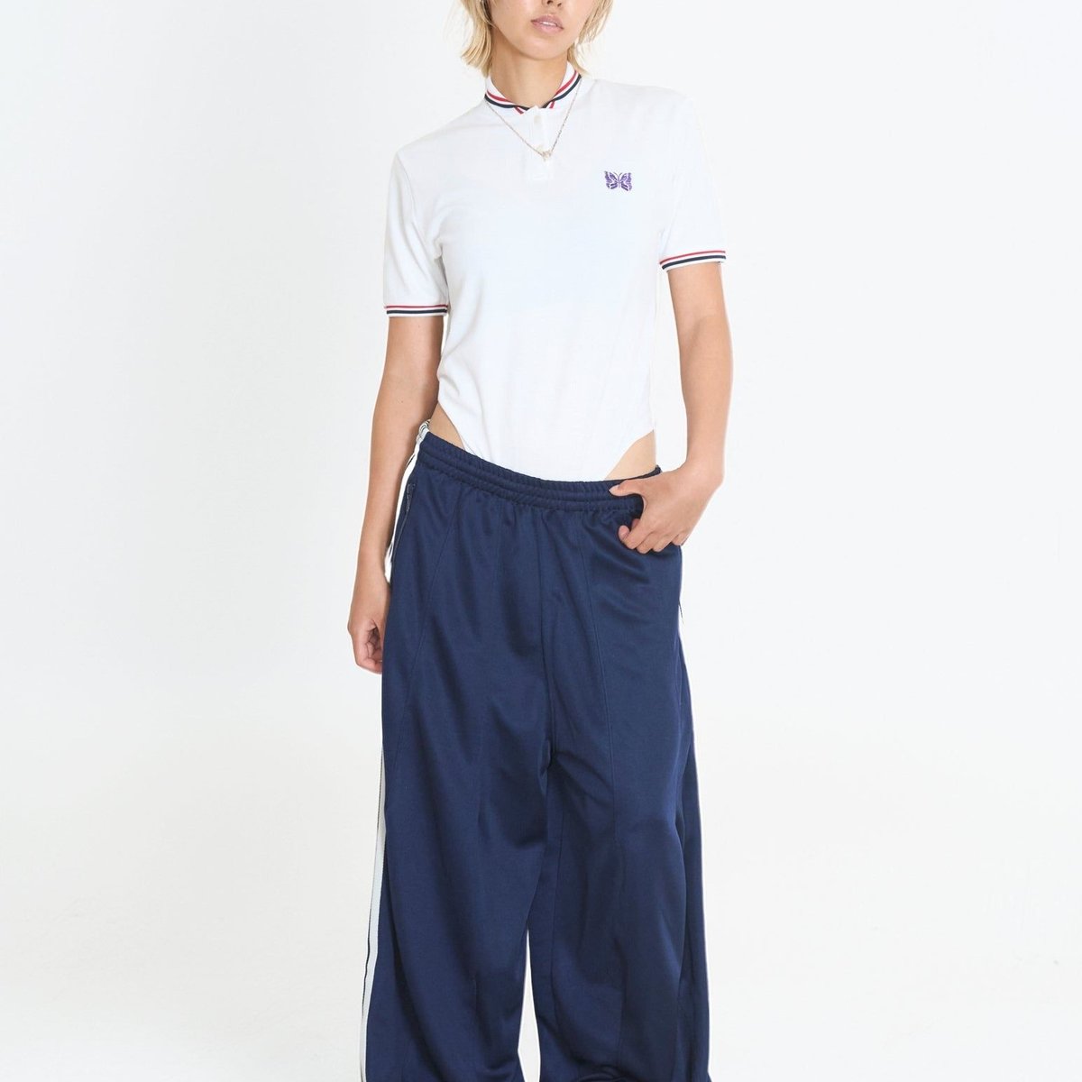 TW NEEDLES × S/S Polo Bodysuit WHITE