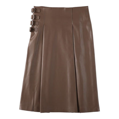 COOME LEATHER WRAP MID SKIRT MOCA BROWN