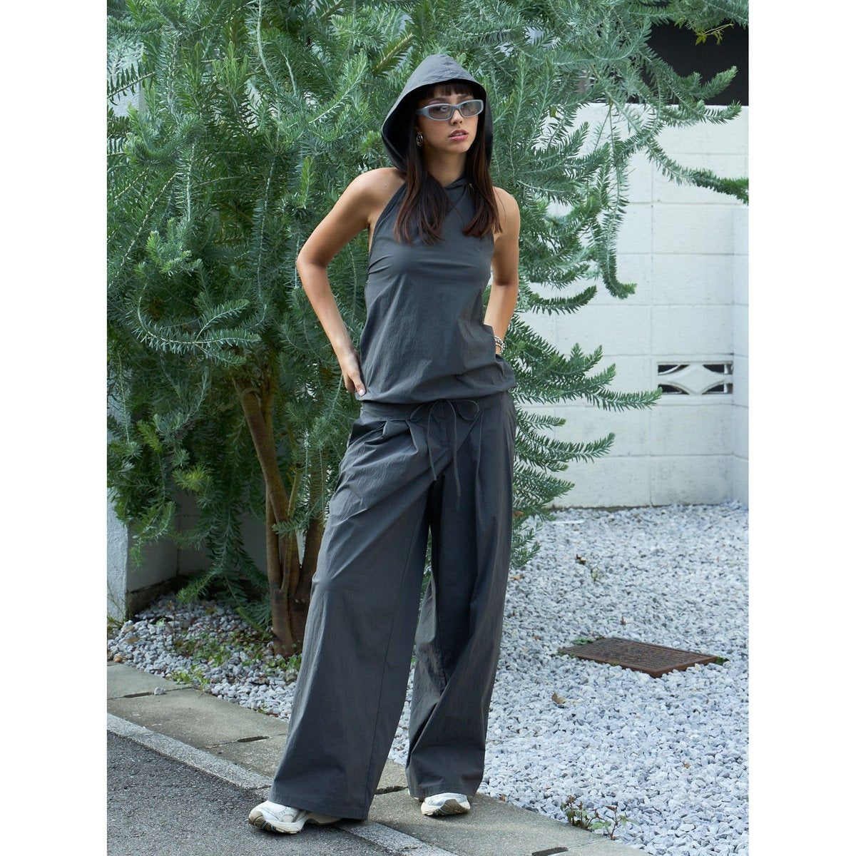 Hoodie Nylon Tops TW6SS-017_TW CHARCOAL