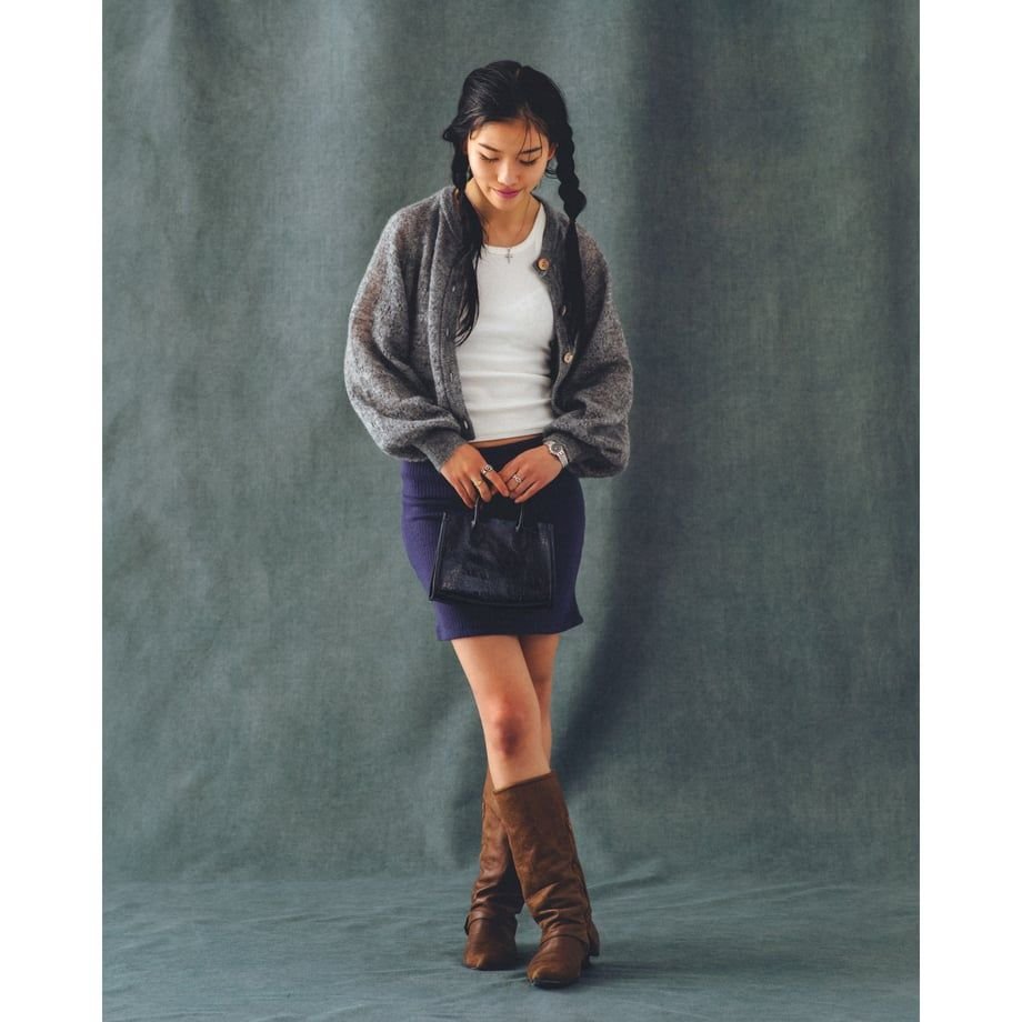 COOME KNIT FOLD OVER MINI SKIRT CHARCOAL