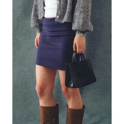 COOME KNIT FOLD OVER MINI SKIRT CHARCOAL